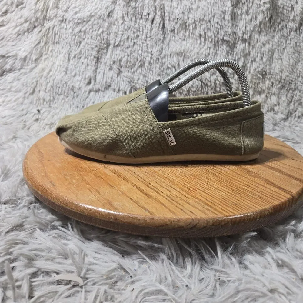 Toms Shoes Womens 9 Loafer Slip On Flats Comfort Green Fabric Slip On Low Top